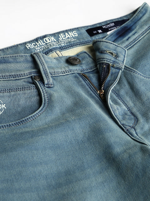 Men Sky Tint Regular Fit Mid Rise Clean Look Strechable Jeans