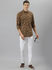 Men Brown Slim Fit Printed Casual Shirt
