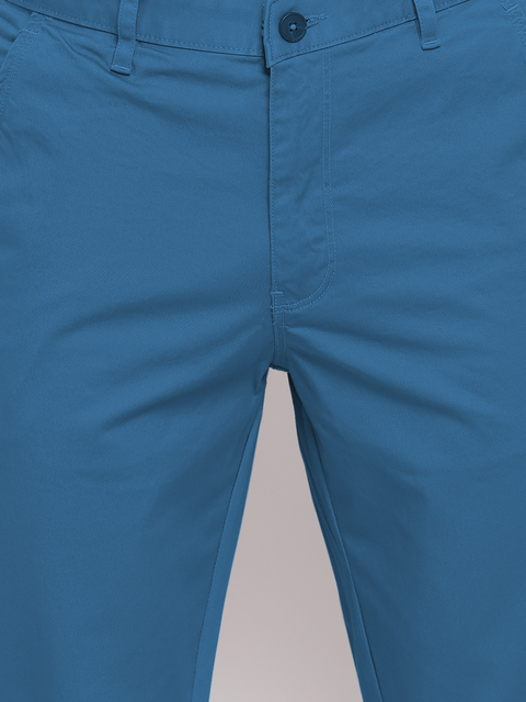 Men Blue Slim Fit Mid Rise Solid Casual Trouser