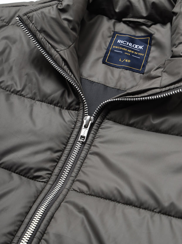 Men Olive Regular Fit Padded Solid Jacket