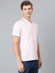 Men Pink Regular Fit Solid Polo Neck T-Shirt