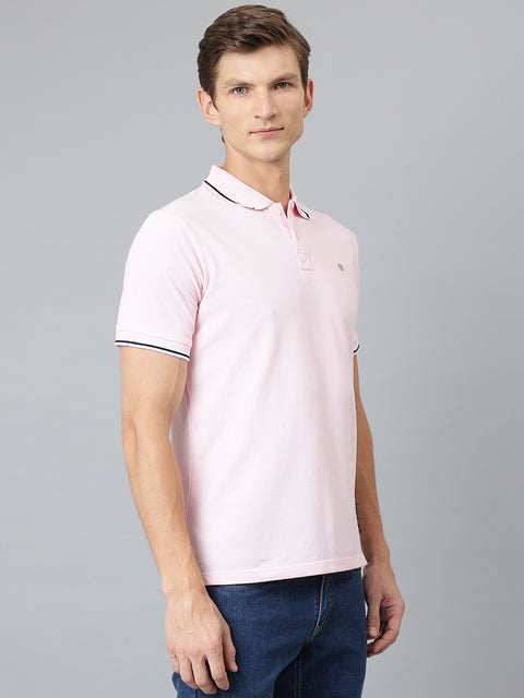 Men Pink Regular Fit Solid Polo Neck T-Shirt