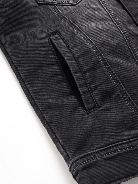 Men Grey Regular Fit Denim Solid Jacket