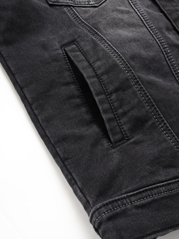 Men Grey Regular Fit Denim Solid Jacket