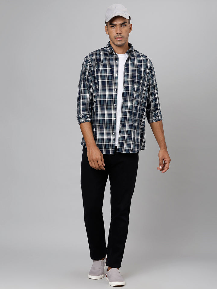 Men Navy  Slim Fit Checkered Casual Shirt