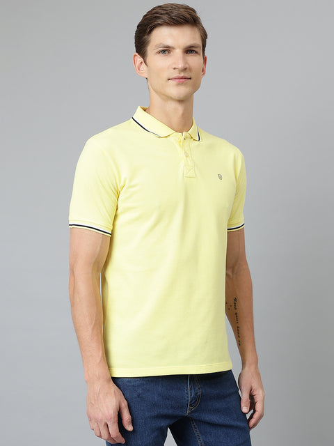 Men Yellow Regular Fit Solid Polo Neck T-Shirt