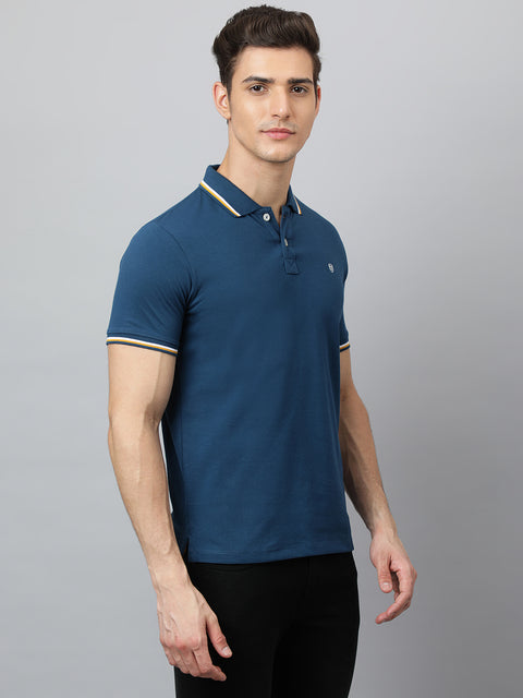 Men Turq Regular Fit Solid Polo Neck T-Shirt