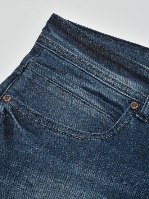 Men Blue Slim Fit Mid Rise Washed Streachable Jeans
