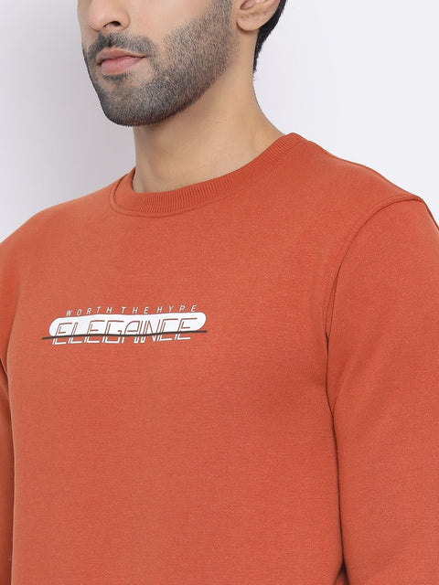 Men Rust Regular Fit Crew Neck Sweat Shirt