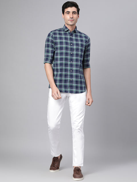 Men Green Slim Fit Checkered Casual Shirt