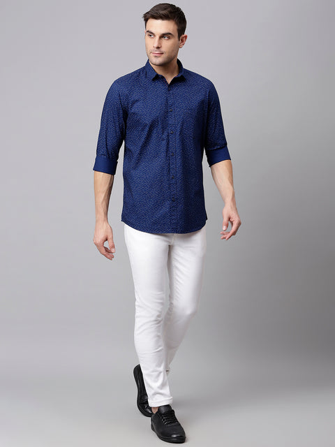 Men Navy Slim Fit Printed Casual Shirt