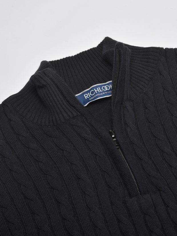 Men Navy Blue Regular Fit Round Neck Full Sleeve Sweater