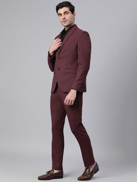 Men Wine 3 Piece Solid Formal Suit
