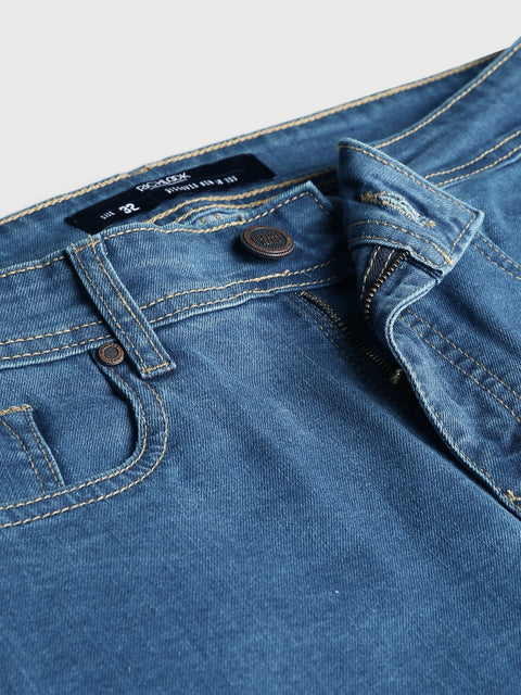 Men Mid Blue Regular Fit Mid Rise Clean Look Strechable Jeans