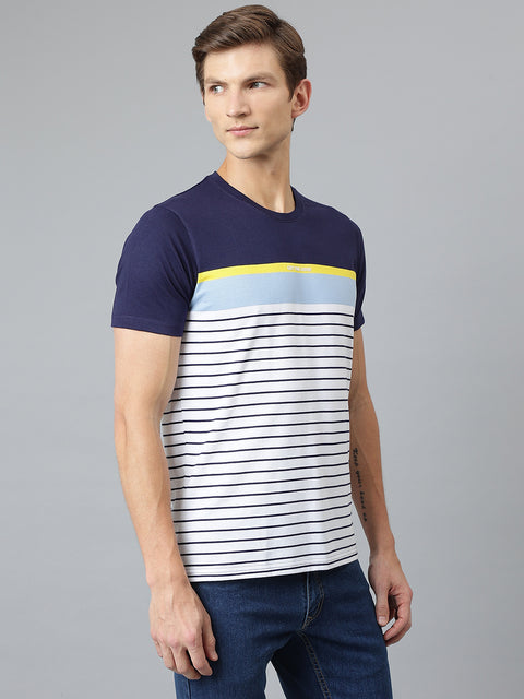 Men Black Regular Fit Striped Crew Neck T-Shirt