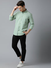Men Light Green  Slim Fit Checkered Casual Shirt