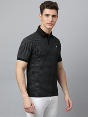 Men Black Regular Fit Printed Polo Neck T-Shirt