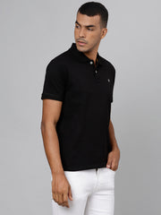 Men Black Regular Fit Solid Polo Neck T-Shirt