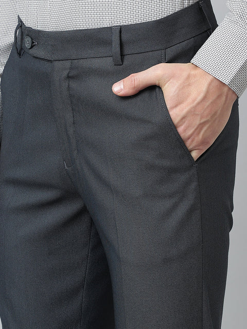 Men Grey Blue Smart Fit Mid Rise Formal Trouser