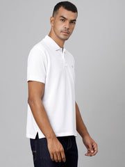 Men White Regular Fit Solid Polo Neck T-Shirt