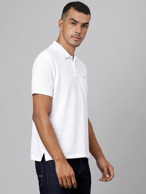 Men White Regular Fit Solid Polo Neck T-Shirt