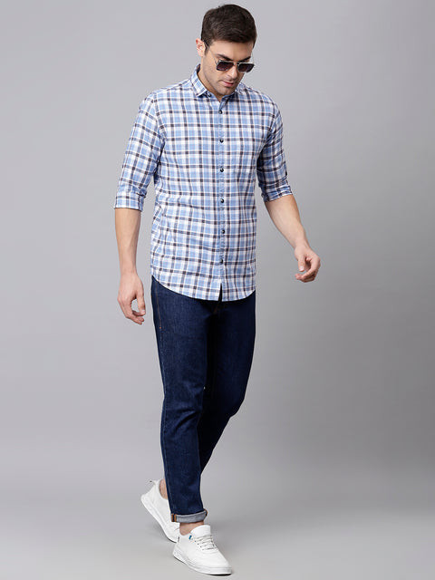 Men Sky Slim Fit Checkered Casual Shirt
