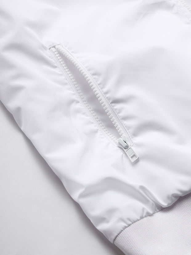 Men White Regular Fit Bomber Solid Jacket