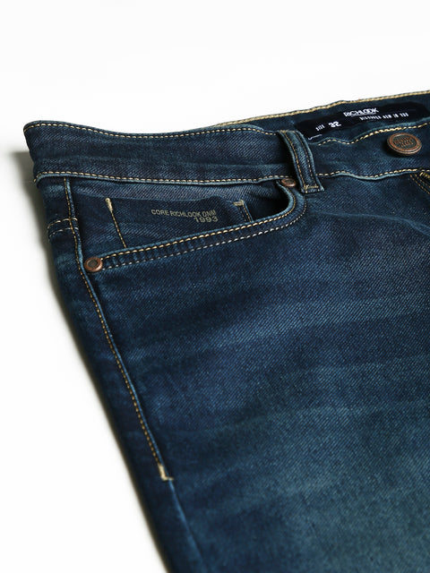 Men Indigo Tint Slim Fit Mid Rise Clean Look Strechable Jeans