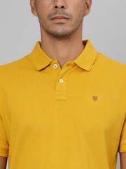 Men Mustard Regular Fit Solid Polo Neck T-Shirt