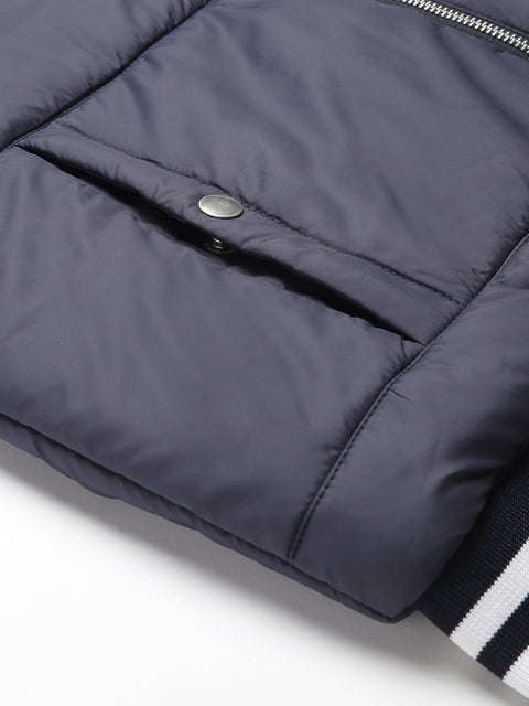 Men Navy Regular Fit Puffer Color Blocked Jacket