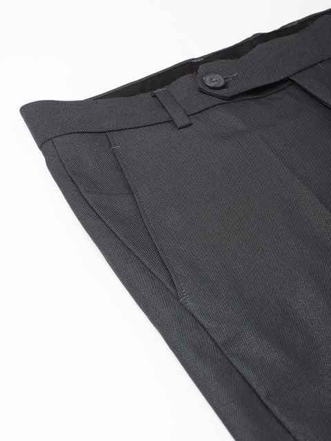 Men Grey Blue Smart Fit Mid Rise Formal Trouser