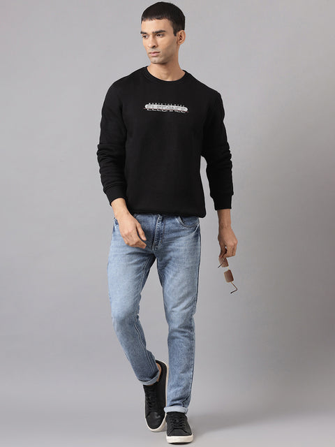 Men Black Regular Fit Crew Neck Sweat Shirt