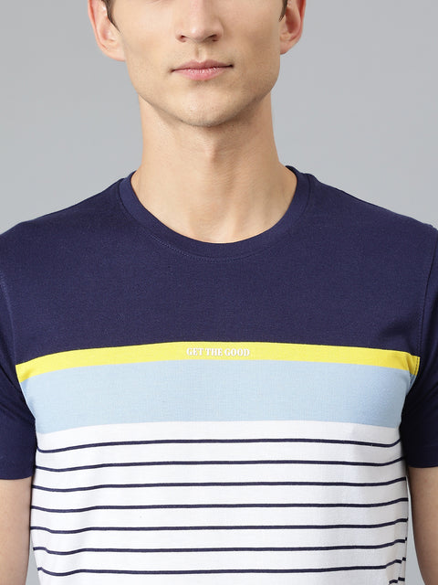 Men Black Regular Fit Striped Crew Neck T-Shirt