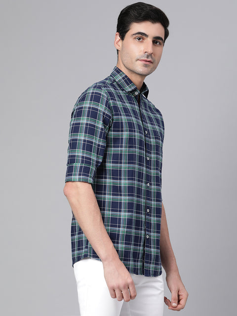 Men Green Slim Fit Checkered Casual Shirt