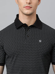 Men Black Regular Fit Printed Polo Neck T-Shirt