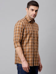 Men Khaki Slim Fit Checkered Casual Shirt