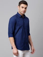 Men Navy Slim Fit Printed Casual Shirt