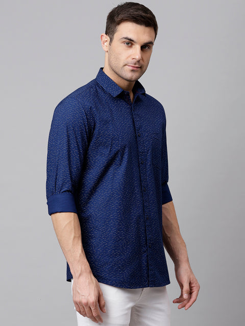 Men Navy Slim Fit Printed Casual Shirt