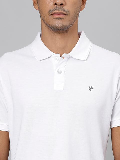Men White Regular Fit Solid Polo Neck T-Shirt