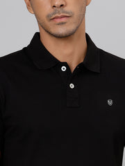 Men Black Regular Fit Solid Polo Neck T-Shirt