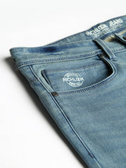 Men Sky Tint Regular Fit Mid Rise Clean Look Strechable Jeans