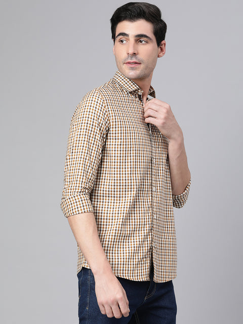 Men Khaki Slim Fit Checkered Casual Shirt