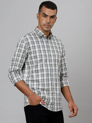 Men Cream  Slim Fit Checkered Casual Shirt