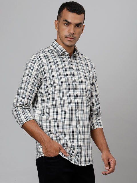 Men Cream  Slim Fit Checkered Casual Shirt