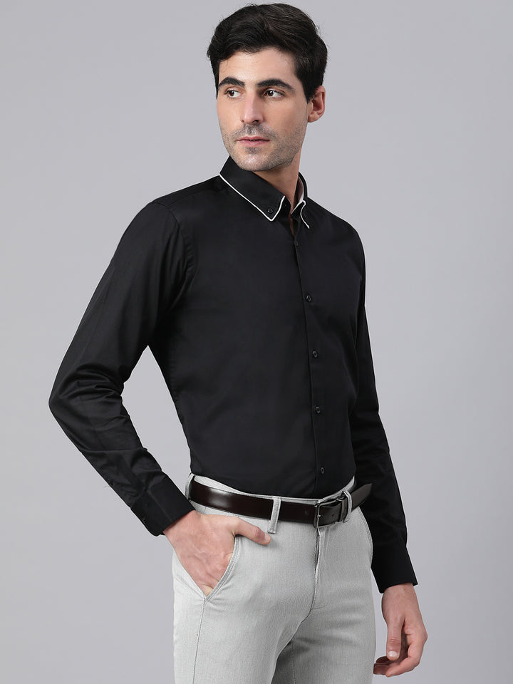 Men Black Slim Fit Solid Club Wear Shirt
