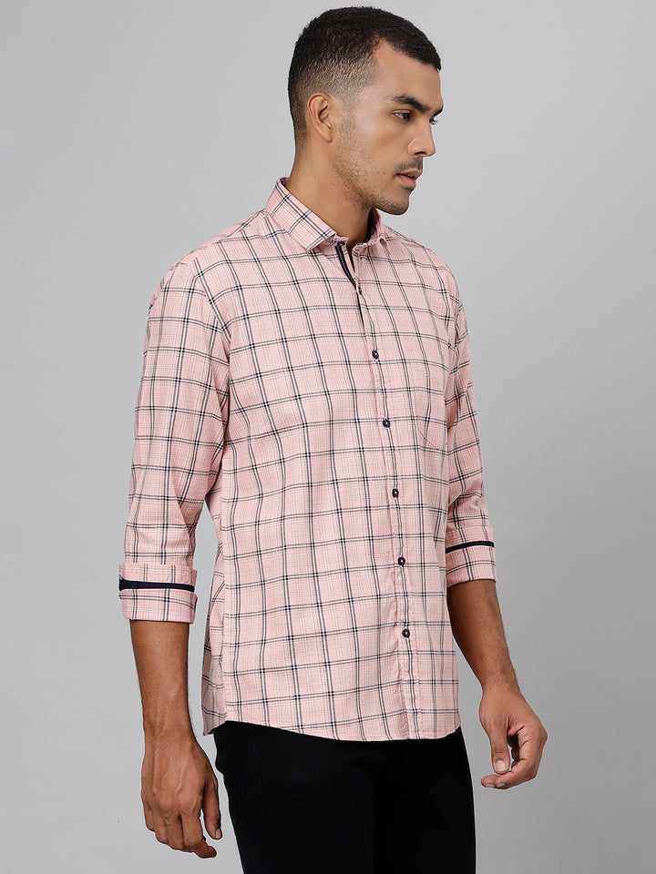Men Pink Slim Fit Checkered Casual Shirt