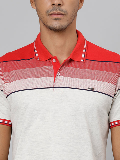 Men Red Regular Fit Color Blocked Polo Neck T-Shirt