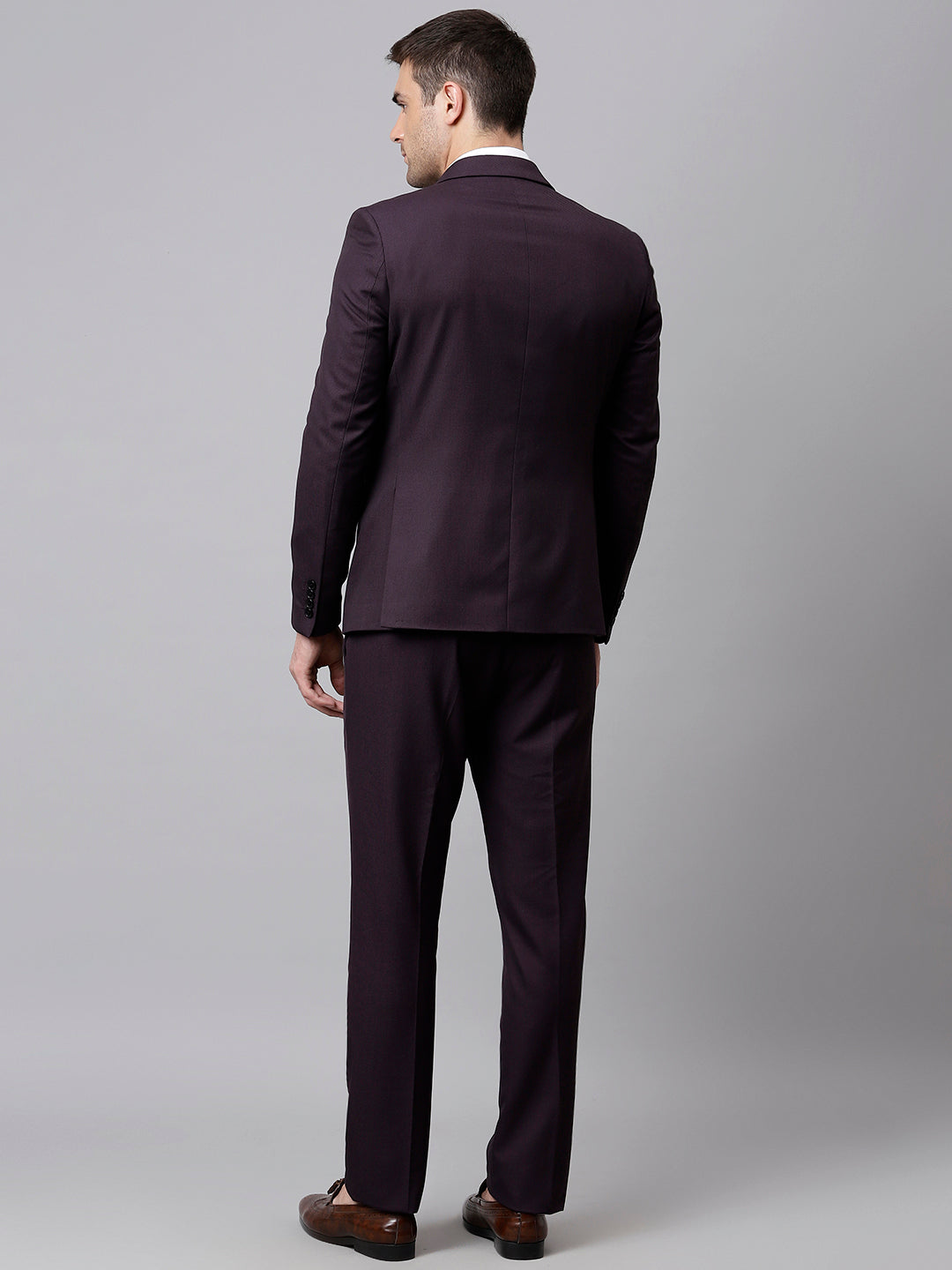 Men Wine 3 Piece Solid Formal Suit