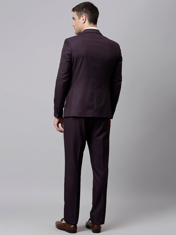 Men Wine 3 Piece Solid Formal Suit