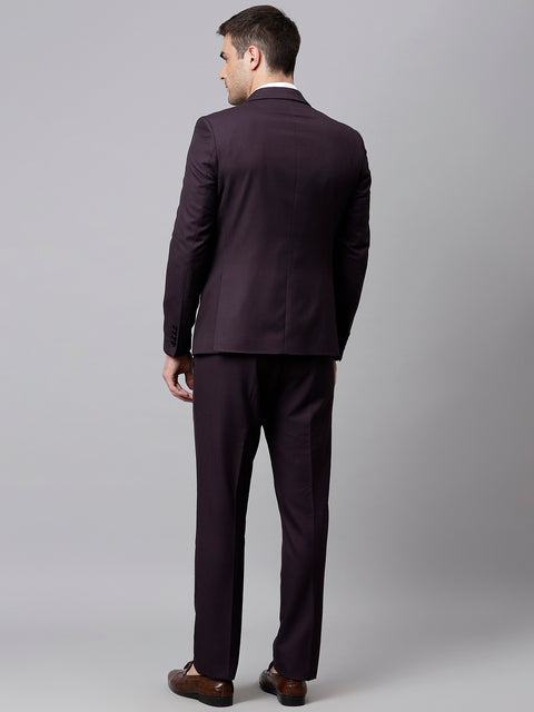 Men Wine 3 Piece Solid Formal Suit